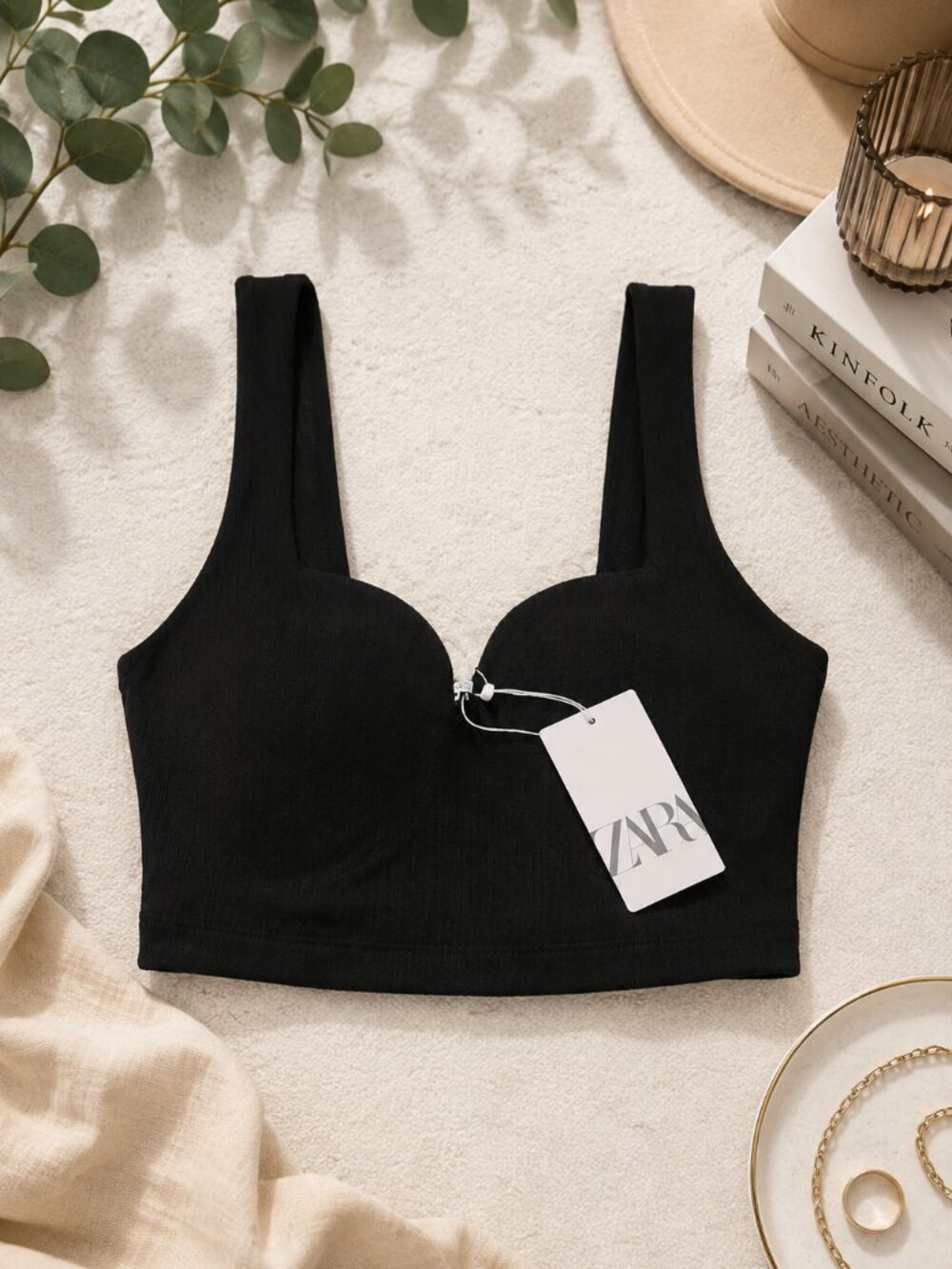 ZARA Black Sweetheart Neck Crop Top | NWT